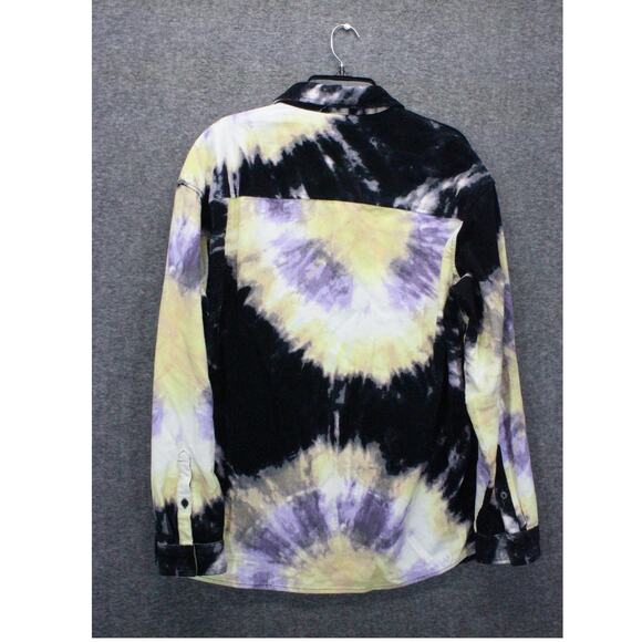 H&M Black Shirt Corduroy Tie Dye Long Sleeve Cotton Mens Medium Shacket - Picture 2 of 7